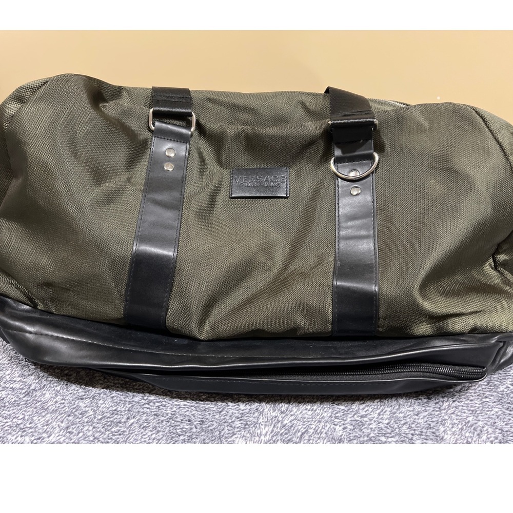 Versace Parfums Duffle Bag Olive Green Black Travel Weekend Gym Bag